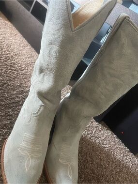 Women’s Suede Western Heeled Boots in Light blue